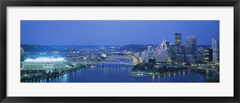 Framed High angle view of a stadium lit up at night, Three Rivers Stadium, Pittsburgh, Pennsylvania, USA Print