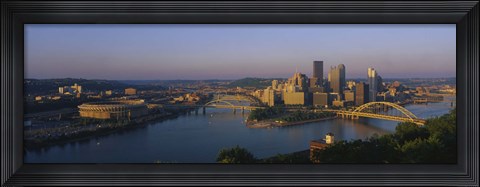 Framed High angle view of a city, Three Rivers Stadium, Pittsburgh, Pennsylvania, USA Print