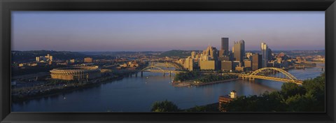 Framed High angle view of a city, Three Rivers Stadium, Pittsburgh, Pennsylvania, USA Print