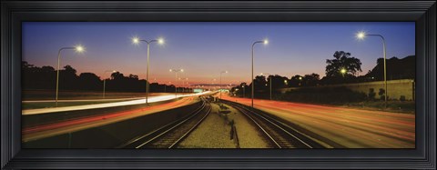 Framed Traffic Moving In The City, Mass Transit Tracks, Kennedy Expressway, Chicago, Illinois, USA Print