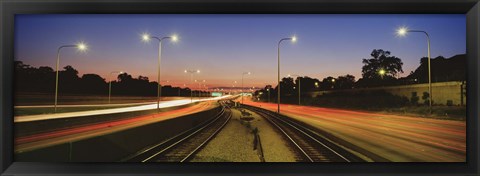 Framed Traffic Moving In The City, Mass Transit Tracks, Kennedy Expressway, Chicago, Illinois, USA Print