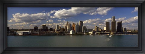 Framed Buildings at the waterfront, Detroit River, Detroit, Wayne County, Michigan, USA Print