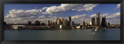 Framed Buildings at the waterfront, Detroit River, Detroit, Wayne County, Michigan, USA Print