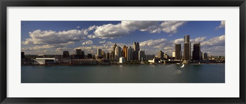 Framed Buildings at the waterfront, Detroit River, Detroit, Wayne County, Michigan, USA Print