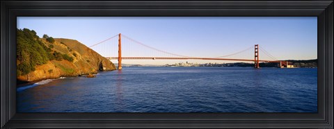 Framed Suspension bridge across the sea, Golden Gate Bridge, San Francisco, California, USA Print