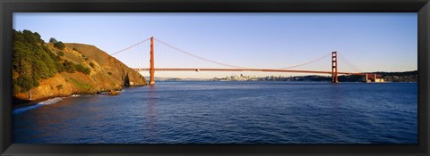 Framed Suspension bridge across the sea, Golden Gate Bridge, San Francisco, California, USA Print