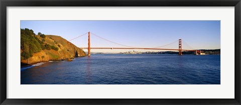 Framed Suspension bridge across the sea, Golden Gate Bridge, San Francisco, California, USA Print