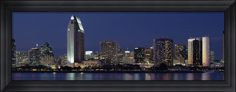 Framed Skyscrapers at night in San Diego, California Print