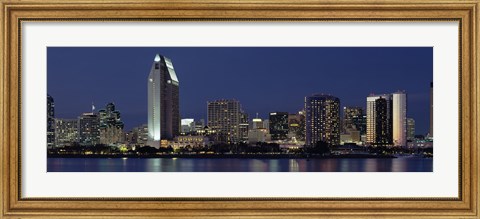 Framed Skyscrapers at night in San Diego, California Print