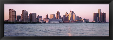 Framed Detroit Skyline with Water Print