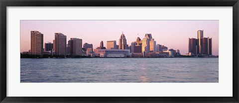 Framed Detroit Skyline with Water Print