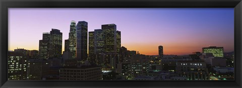 Framed Silhouette of skyscrapers at dusk, City of Los Angeles, California, USA Print
