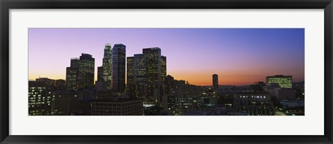 Framed Silhouette of skyscrapers at dusk, City of Los Angeles, California, USA Print