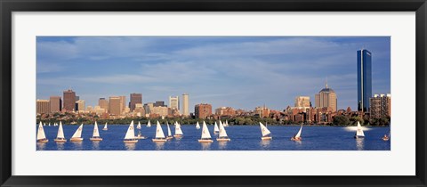 Framed View of boats on a river by a city, Charles River,  Boston Print