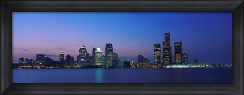 Framed Detroit Skyline at night, Michigan Print