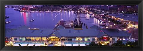 Framed Buildings at a harbor, Inner Harbor, Baltimore, Maryland, USA Print