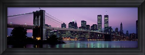 Framed Brooklyn Bridge at night, New York Print