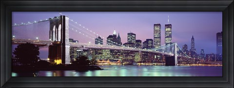 Framed Bridge at dusk, Brooklyn Bridge, East River, World Trade Center, Wall Street, Manhattan, New York City, New York State, USA Print