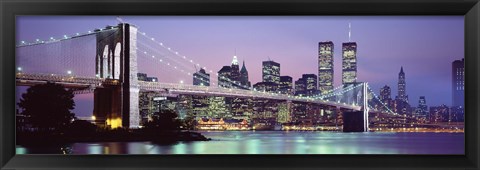 Framed Bridge at dusk, Brooklyn Bridge, East River, World Trade Center, Wall Street, Manhattan, New York City, New York State, USA Print