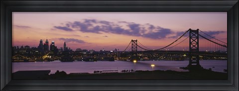 Framed Bridge across a river, Ben Franklin Bridge, Philadelphia, Pennsylvania, USA Print
