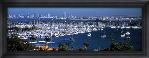 Framed Boats moored at a harbor, San Diego, California, USA Print