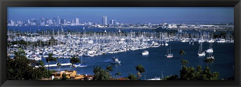 Framed Boats moored at a harbor, San Diego, California, USA Print