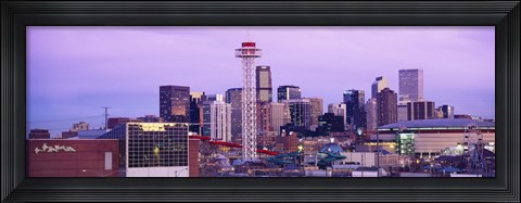 Framed Building lit up at dusk, Denver, Colorado, USA Print