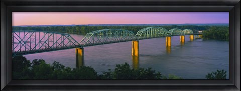 Framed USA, Missouri, High angle view of railroad track bridge Route 54 over Mississippi River Print
