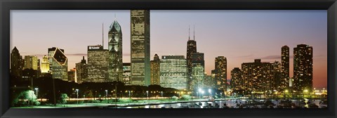 Framed Buildings lit up at night, Chicago, Cook County, Illinois, USA Print