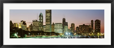 Framed Buildings lit up at night, Chicago, Cook County, Illinois, USA Print