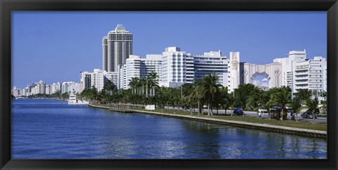 Framed USA, Florida, Miami, Miami Beach, Panoramic view of waterfront and skyline Print