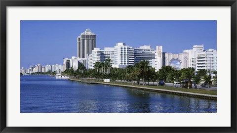 Framed USA, Florida, Miami, Miami Beach, Panoramic view of waterfront and skyline Print