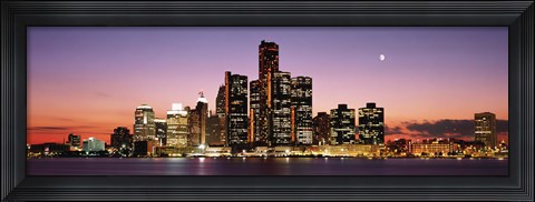 Framed Night Skyline Detroit MI Print
