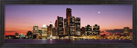 Framed Night Skyline Detroit MI Print