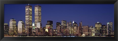 Framed Skyline with World Trade Center at Night Print