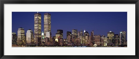 Framed Skyline with World Trade Center at Night Print