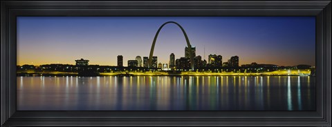 Framed City lit up at night, Gateway Arch, Mississippi River, St. Louis, Missouri Print