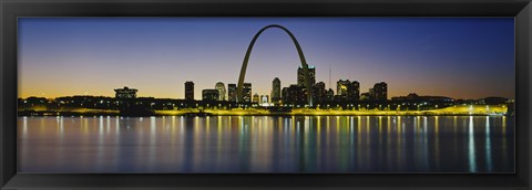 Framed City lit up at night, Gateway Arch, Mississippi River, St. Louis, Missouri Print