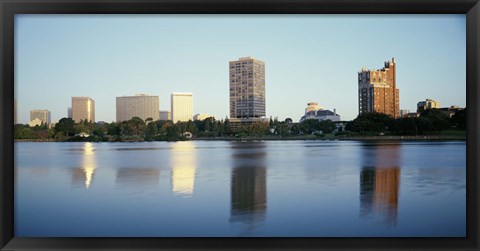 Framed Lake Merritt with skyscrapers, Oakland, California Print