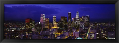 Framed Skyscrapers lit up at night, City Of Los Angeles, California, USA Print