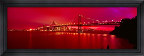 Framed Suspension bridge lit up at night, Bay Bridge, San Francisco, California, USA Print