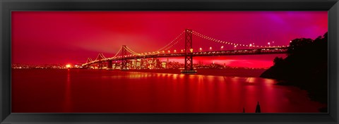 Framed Suspension bridge lit up at night, Bay Bridge, San Francisco, California, USA Print