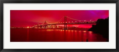 Framed Suspension bridge lit up at night, Bay Bridge, San Francisco, California, USA Print