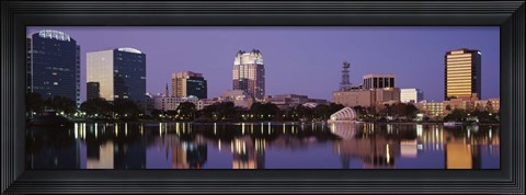 Framed Office Buildings Along The Lake, Lake Eola, Orlando, Florida, USA Print