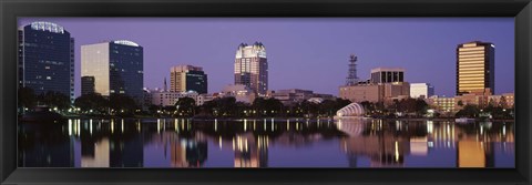 Framed Office Buildings Along The Lake, Lake Eola, Orlando, Florida, USA Print