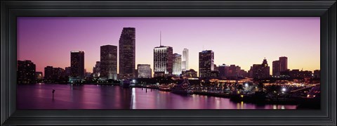 Framed Buildings lit up at dusk, Biscayne Bay, Miami, Miami-Dade county, Florida, USA Print