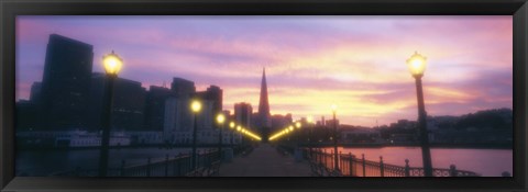 Framed Illuminated lampposts on a pier, San Francisco, California, USA Print