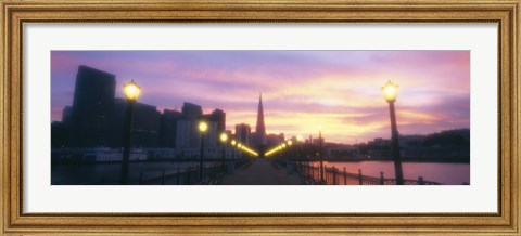 Framed Illuminated lampposts on a pier, San Francisco, California, USA Print