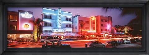 Framed Buildings Lit Up At Night, South Beach, Miami Beach, Florida, USA Print