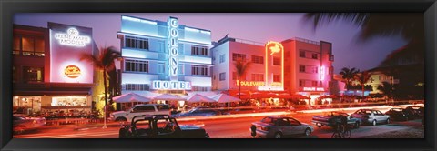 Framed Buildings Lit Up At Night, South Beach, Miami Beach, Florida, USA Print